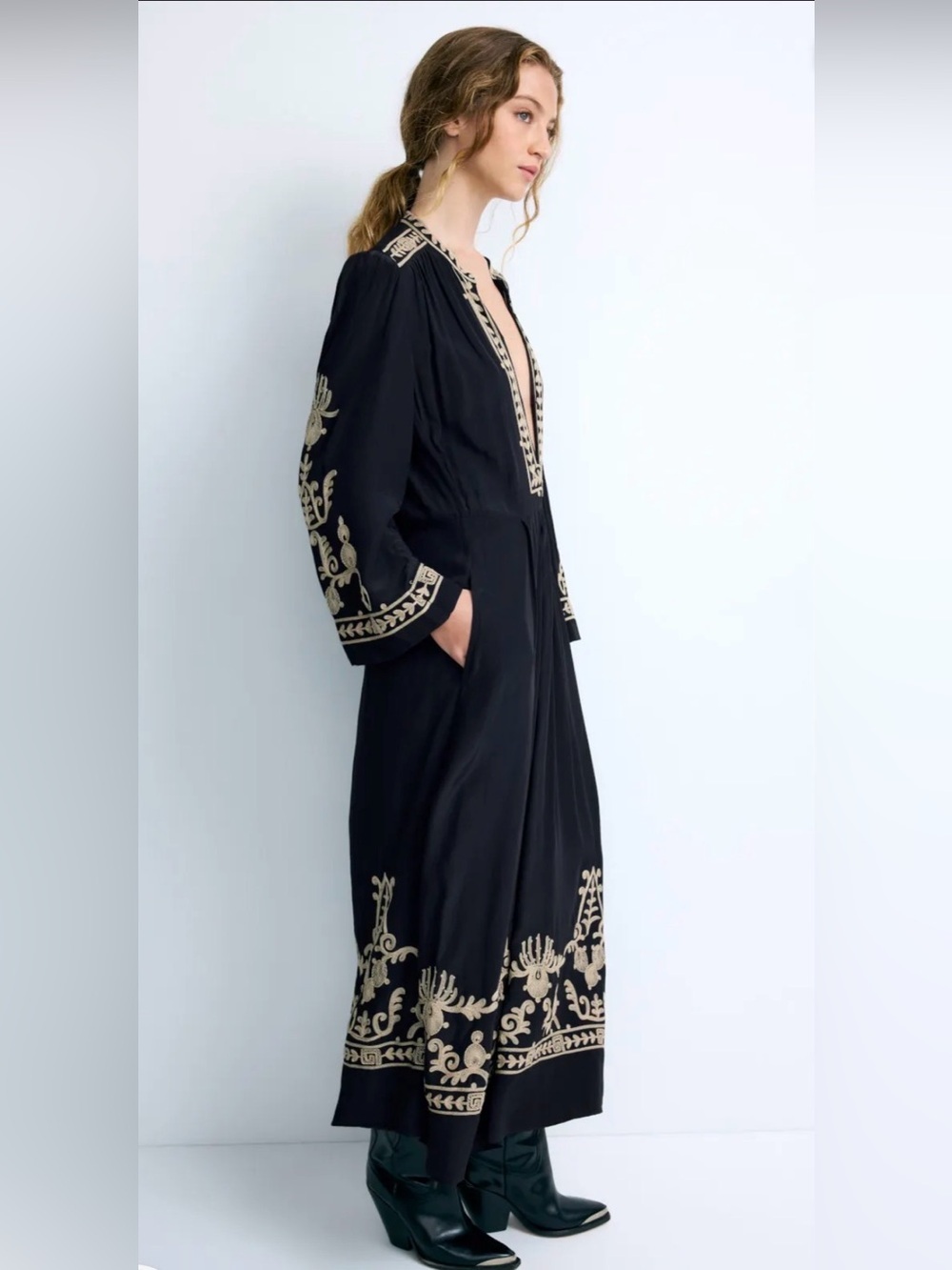 Isabel Marant Etoile Feliana Dress
Embroidered Black Maxi with Cream Accent Sz 6 - Picture 9 of 17